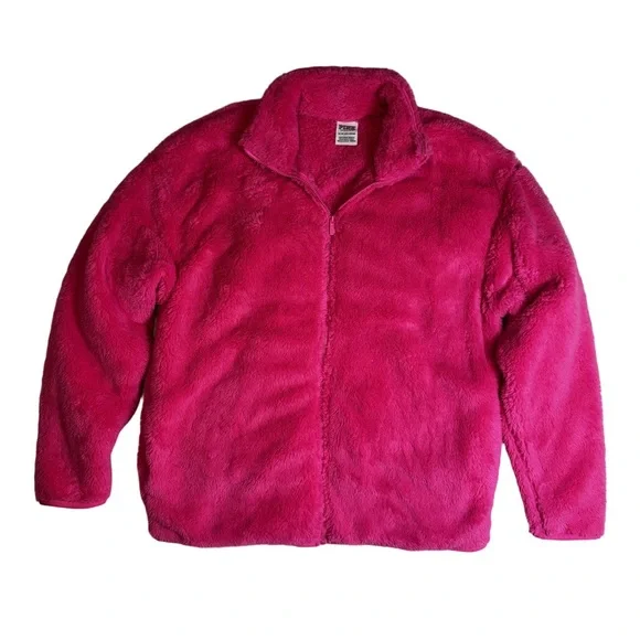 PINK Victoria's Secret Fuzzy Fleece Jacket Size XS Hot Pink Fleece Zip Up NWOT - Picture 10 of 11